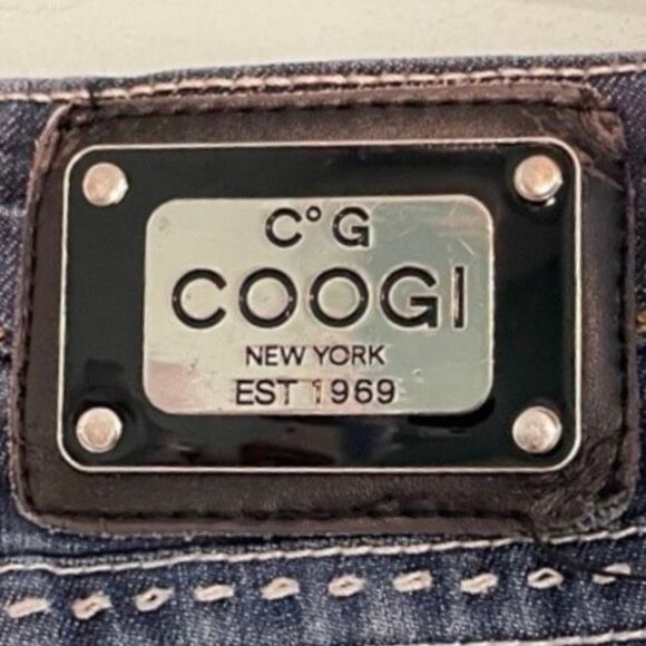 Y2K COOGI 8" Rhinestone Embellished Skinny Jeans Blue Dark Wash Contrast Stitchi - Picture 3 of 15